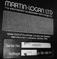 détail plaque Martin Logan cls-II